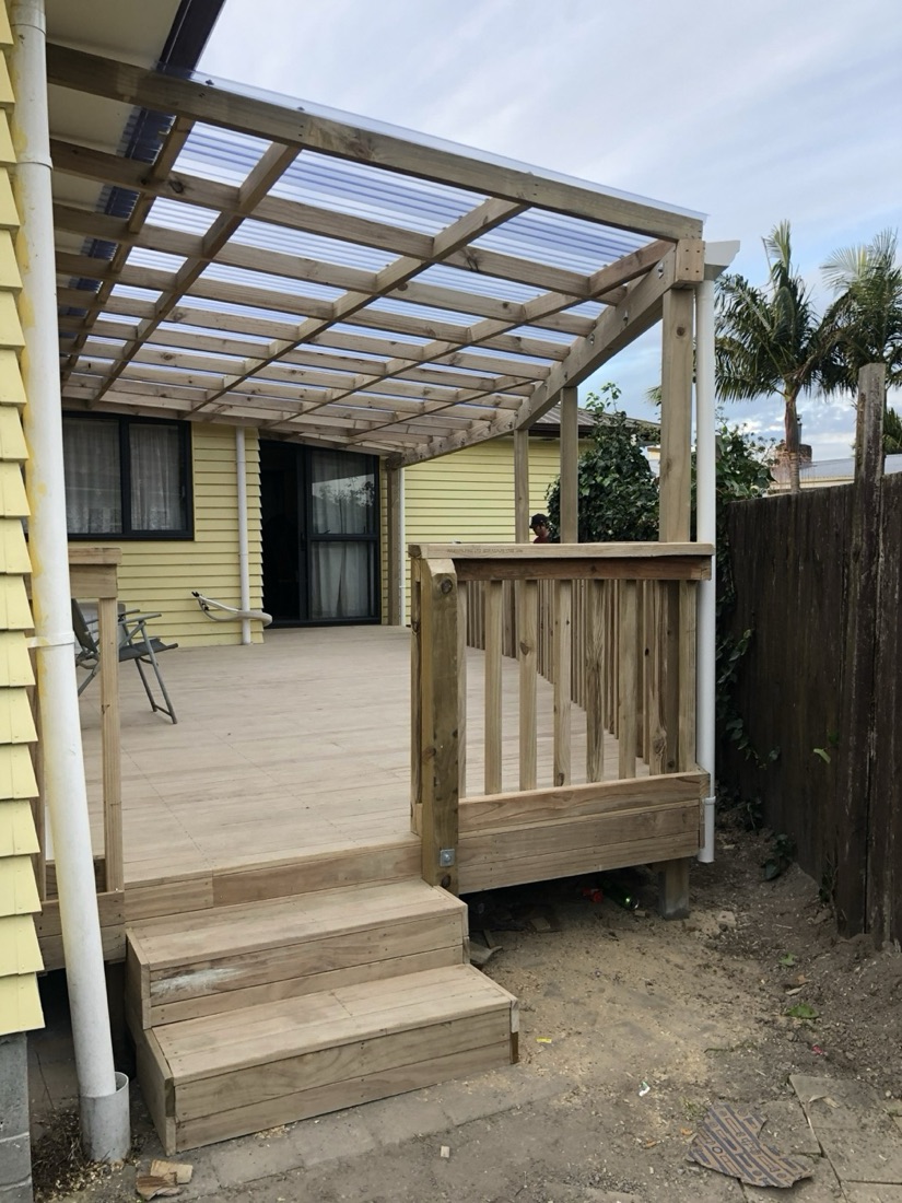Covered timber deck and steps