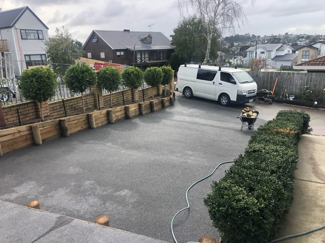 Residential driveway with retaining and garden edge